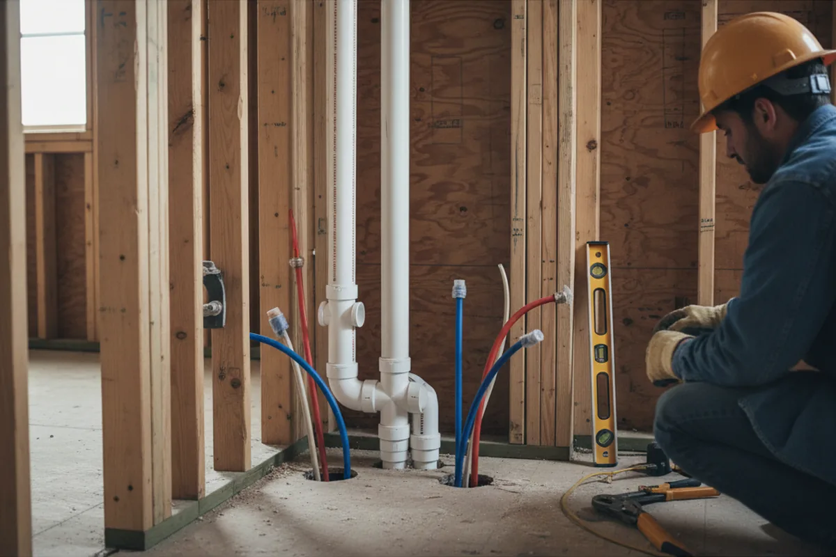 Drain and supply rough-in during Drain Cleaning in Adams Center